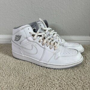 Nike Air Jordans 1 Mid Mens 12 shoes White Wolf Gray 554724-112 sneakers